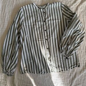 Who What Wear Olive and White Striped Shirt